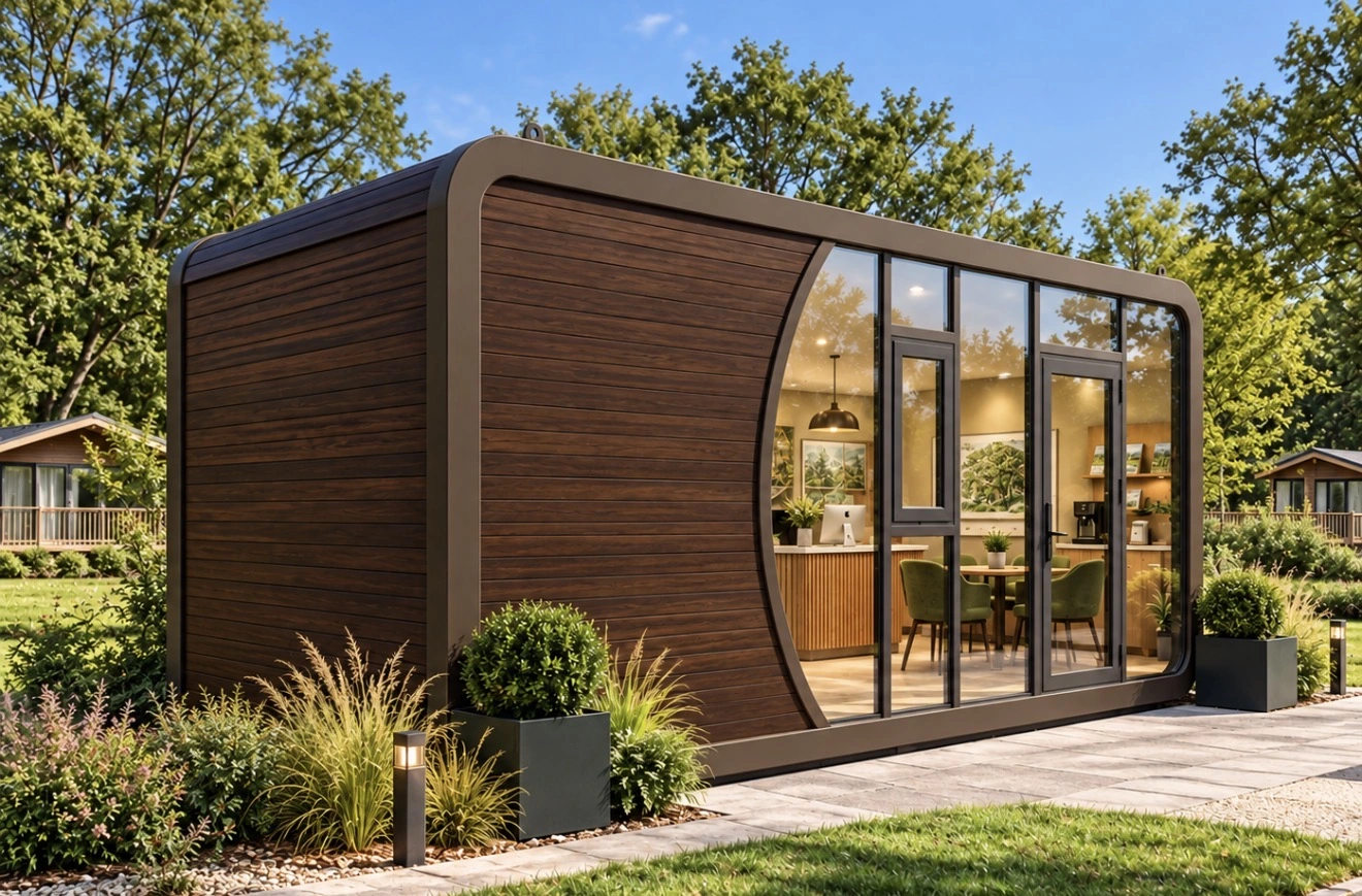 The Lux Build Launch Edition in a landscaped setting, showing the original curved exterior design