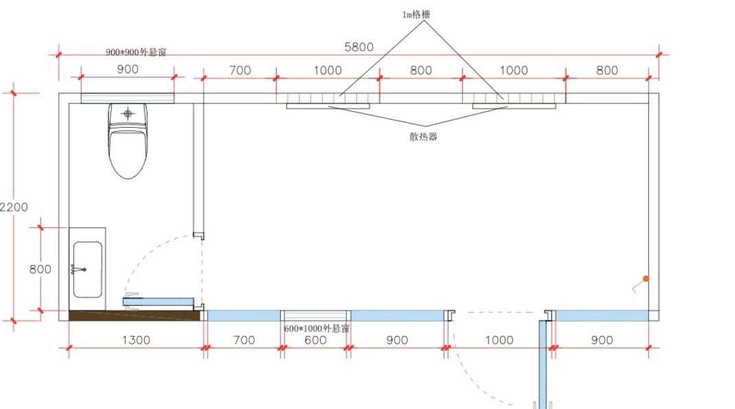 Supplied manufacturer floor plan of the pod with separate WC